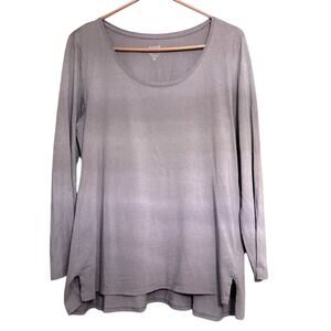 Pure Jill Split Hem Pima Cotton Purple Long Sleeve Top Blouse PM Loose Boho